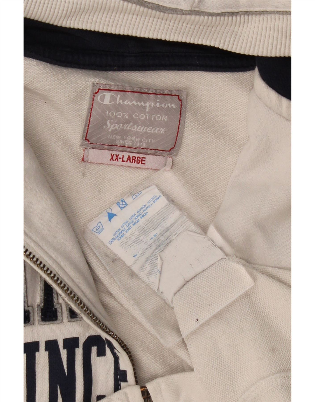 Pulover cu glugă cu fermoar și grafic Champion pentru bărbați, bumbac alb 2XL