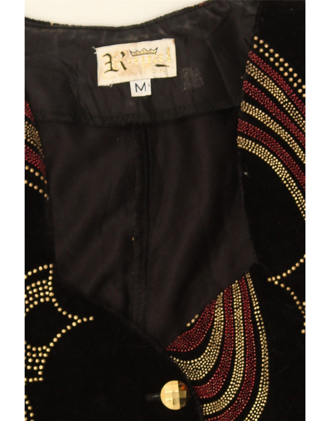 Cardigan Vintage pentru femei din catifea cu model abstract, UK 12 Medium Black