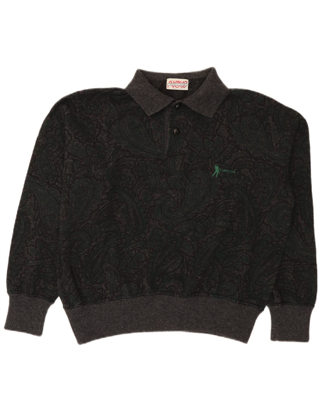 Pancaldi & B Pulover cu gât polo pentru bărbați IT 48 Lână Paisley Gri mediu