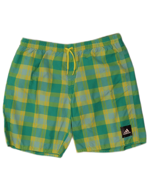 Pantaloni scurți de înot Adidas pentru băieți 15-16 ani, nailon verde check