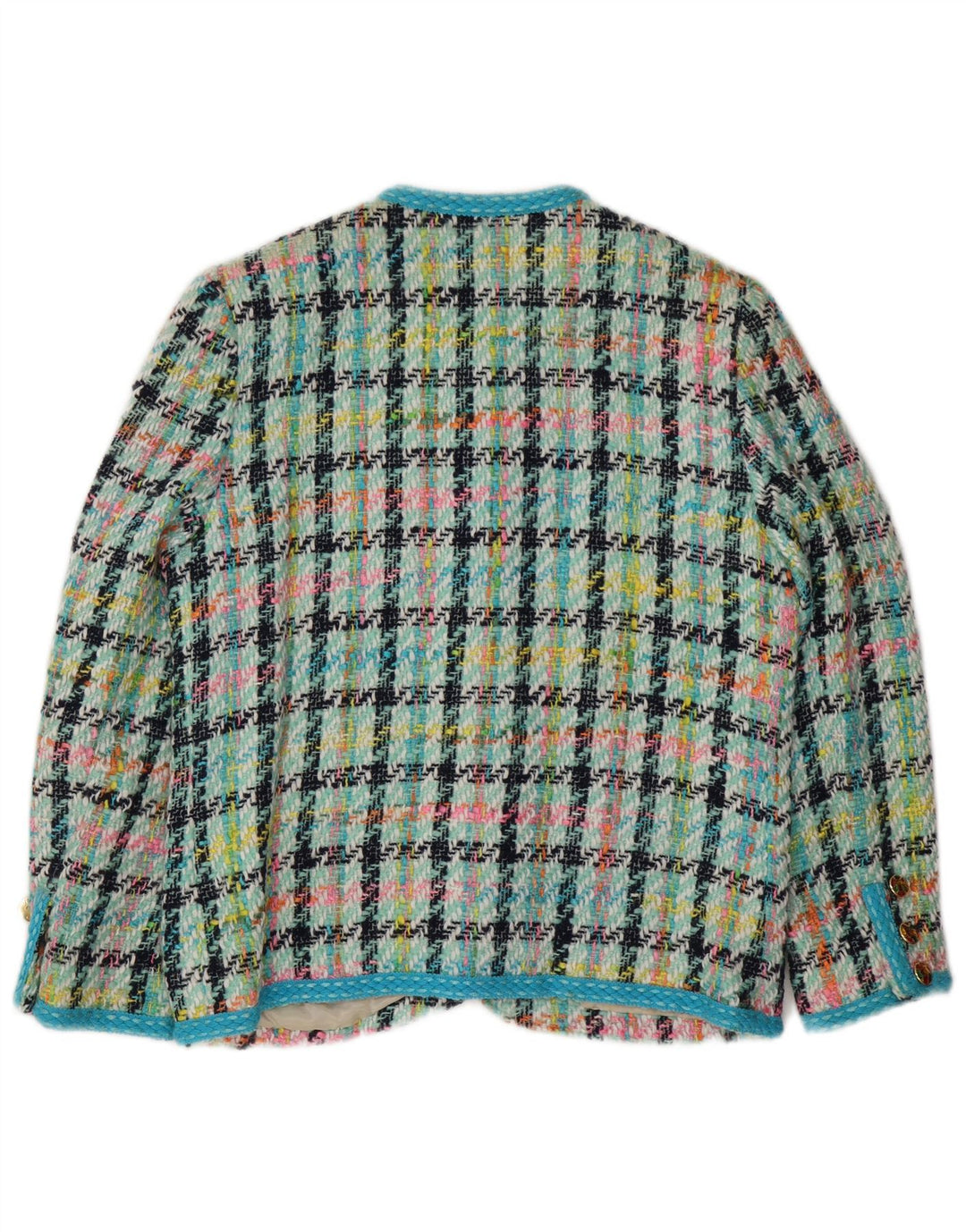 Jachetă pentru femei VINTAGE cu 4 nasturi IT 42 Medium Turcoaz Houndstooth
