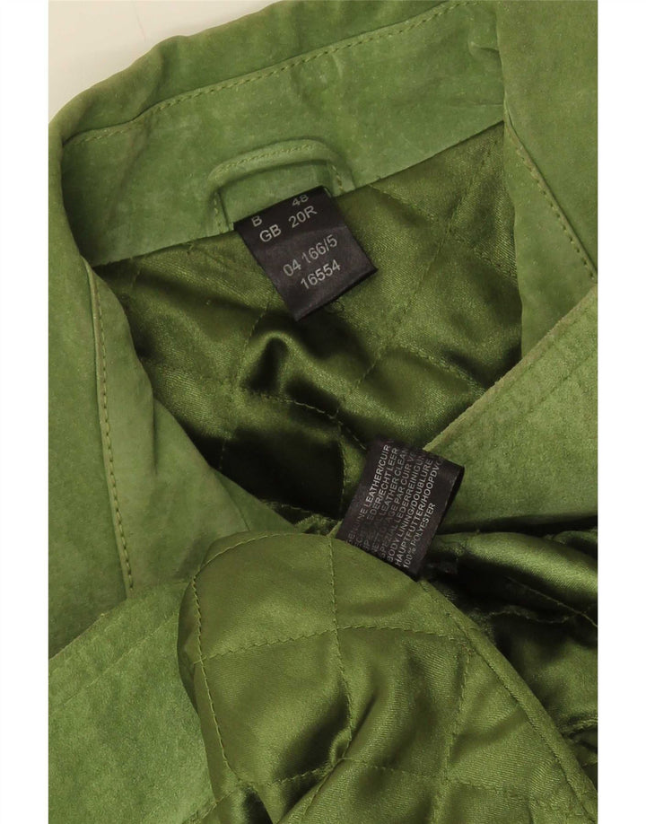 Jachetă vintage din piele intoarsa cu 4 nasturi pentru femei UK 20 2XL din piele verde