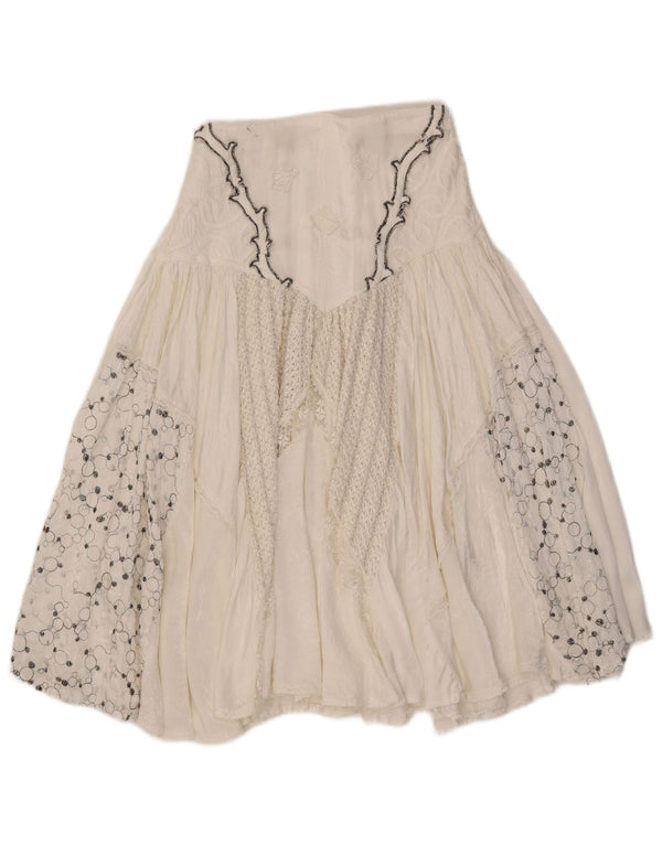 Fusta evazată pentru femei Vintage W27 Viscoză Florală Albă Mic