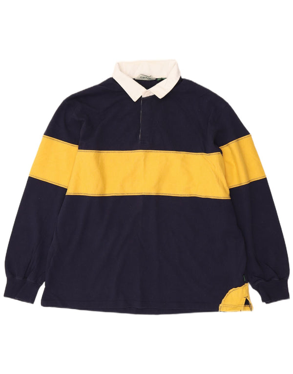 Tricou polo ORVIS Rugby cu mânecă lungă pentru bărbați XL, bumbac colorblock, albastru bleumarin