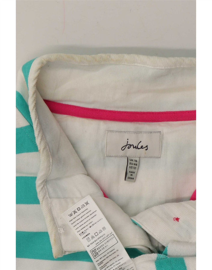 Pulover pentru damă Joules, cu gât cu nasturi, în dungi mare turcoaz