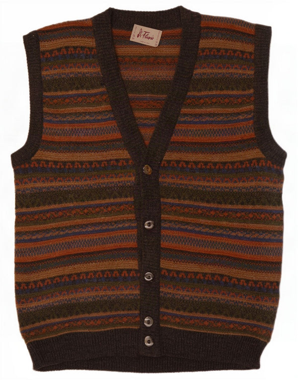 Vintage pentru bărbați, pulover cardigan fără mâneci, lână mare, geometrică, multicoloră
