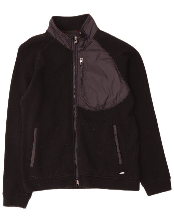 Pulover cardigan pentru bărbați Woolrich, lână neagră, bloc de culoare
