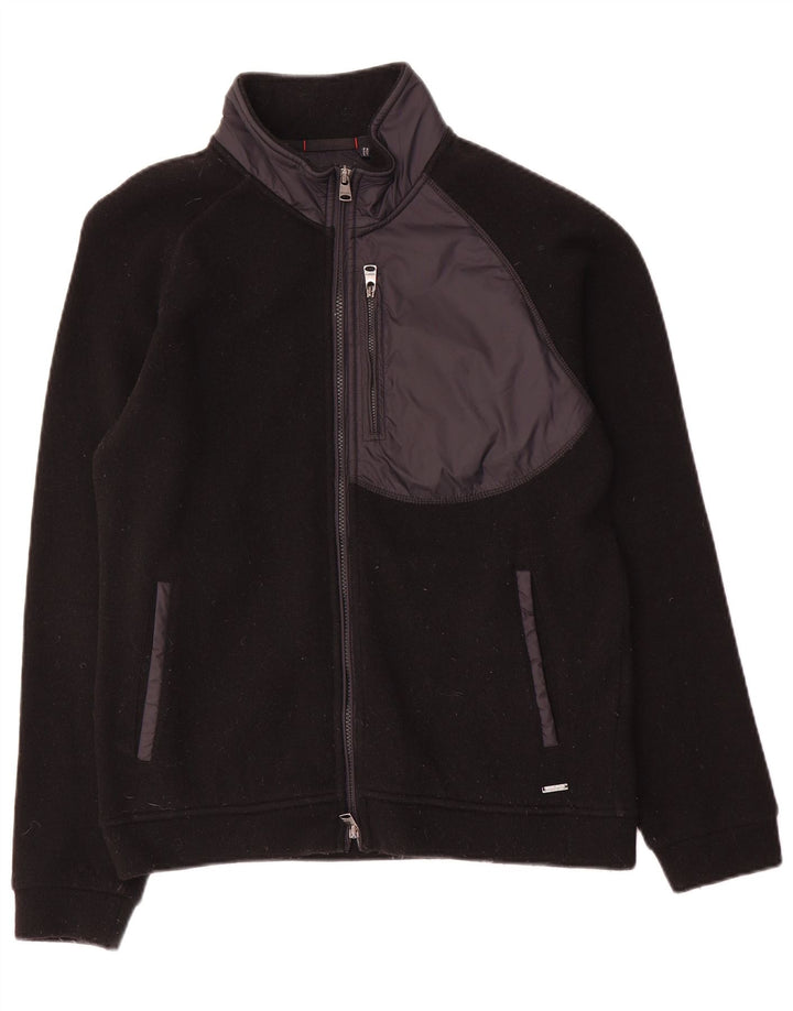 Pulover cardigan pentru bărbați Woolrich, lână neagră, bloc de culoare