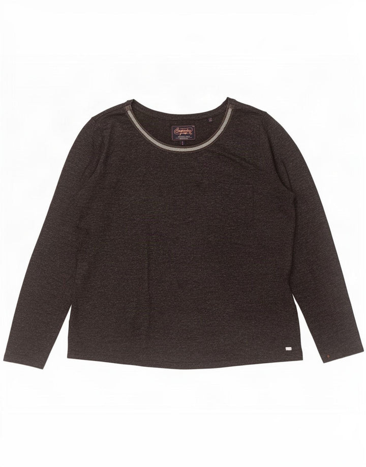 Top pentru femei Superdry cu mânecă lungă UK 18 XL, poliester cu pete gri