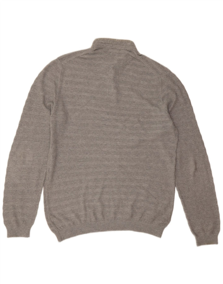 Pulover Massimo Dutti pentru bărbați, cu gât cu nasturi, XL, bumbac cu dungi gri