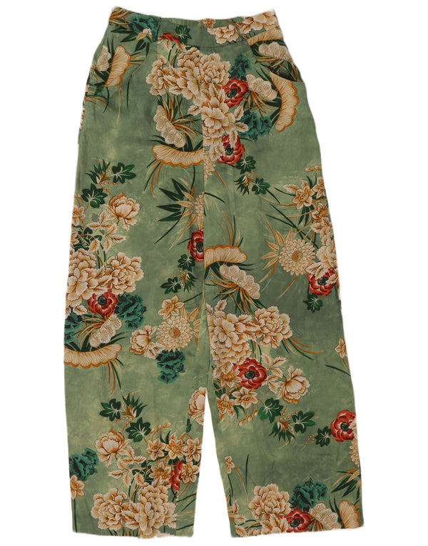 Pantaloni casual pentru femei Zara cu picioare largi Mici L26 L30 Poliester floral verde
