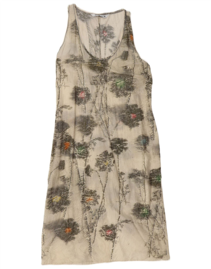 Rochie de bază fără mâneci pentru femei Zara UK 12, bumbac floral alb mediu