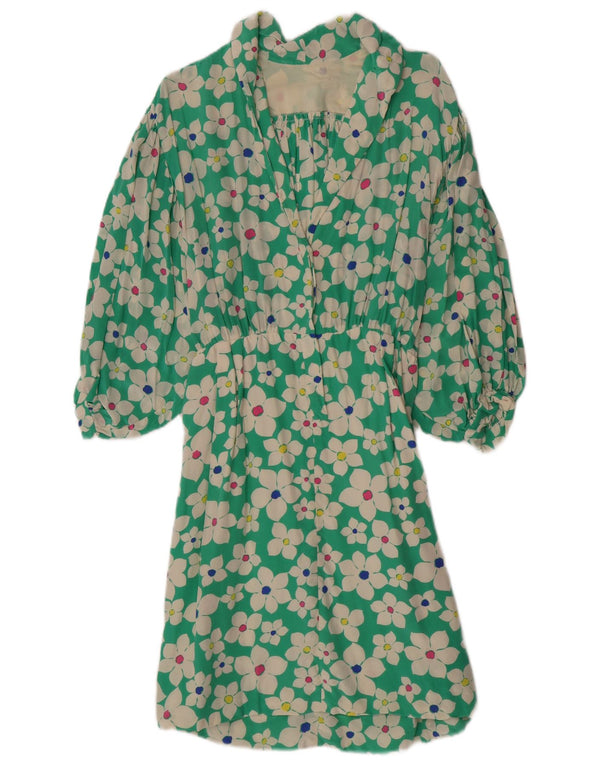 Rochie vintage pentru femei cu mâneci 3/4 în linie A UK 4 XS, verde, florală