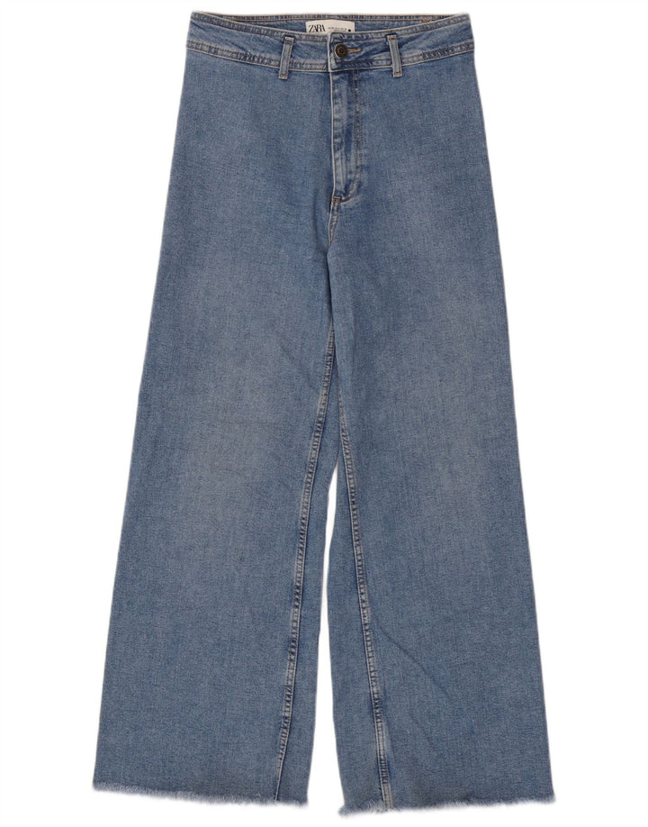 Blugi pentru femei Zara cu picioare late EU 38 Mici W28 L29 Albastru