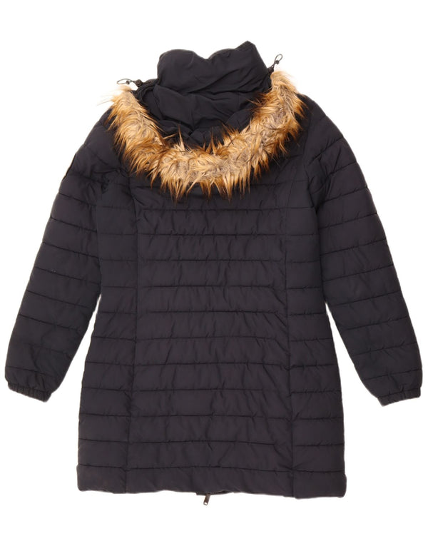 Palton căptușit cu glugă Superdry pentru femei UK 10 Small Navy Blue Marine