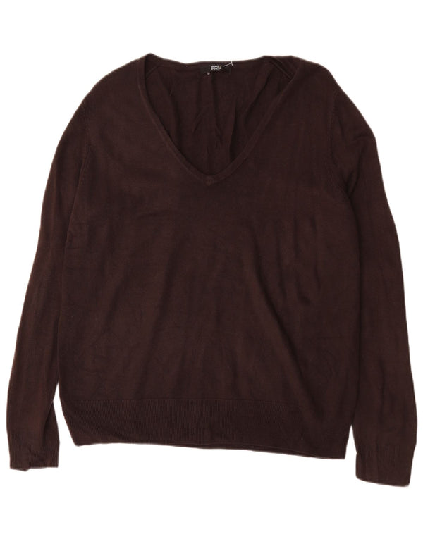 Marks & Spencer Womens V-Neck Jumper Sweater UK 14 Large Brown Acrylic