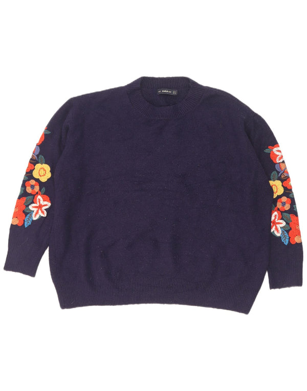 Pulover pentru damă Zara, cu gât turnut, Marea Britanie 14 Medium Bleumarin Floral