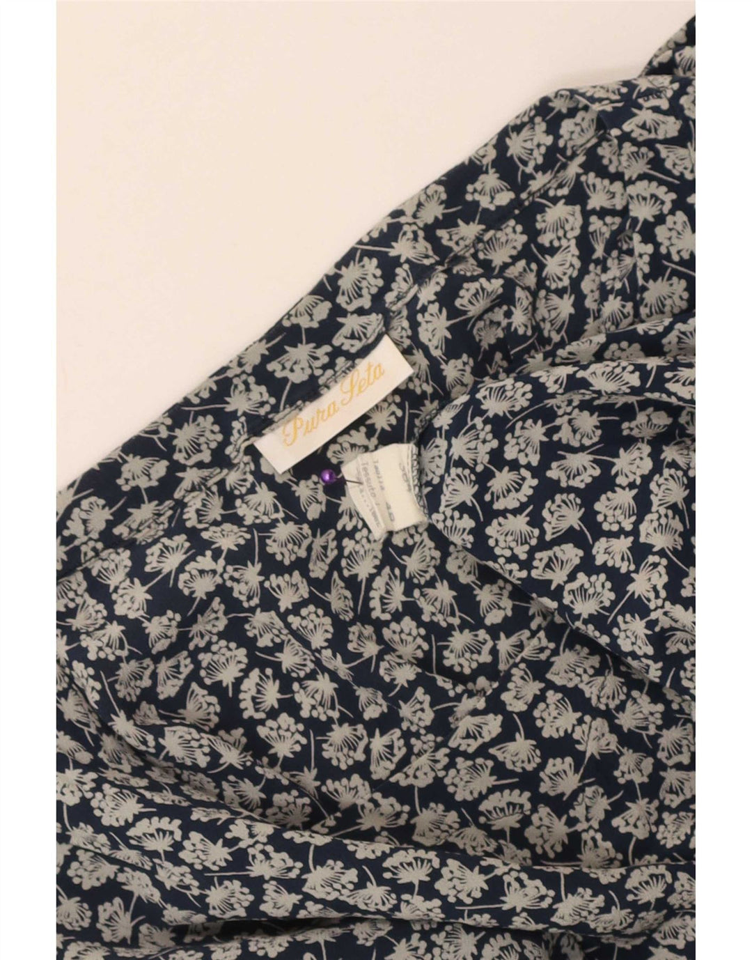 Bluză Vintage Femei Top IT 48 XL Albastru Floral Mătase