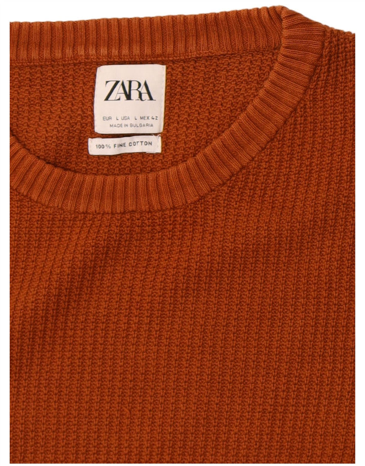 Pulover pentru bărbați Zara, cu decolteu, mare, maro, bumbac