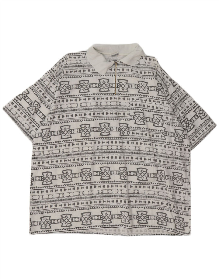 JOHN F GEE Cămașă cu mânecă scurtă pentru bărbați, bumbac geometric alb 2XL