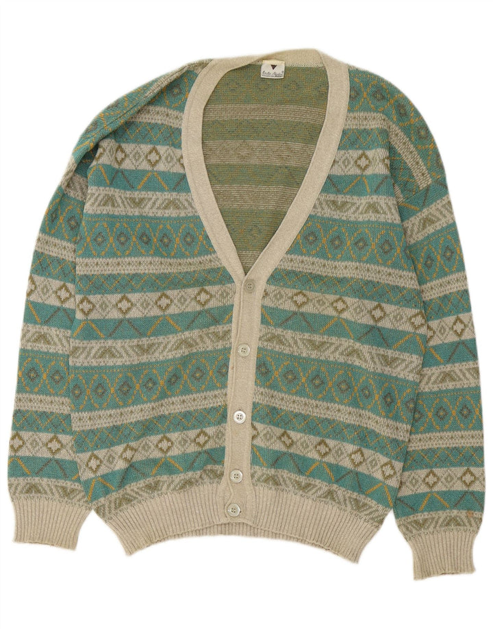 Pulover cardigan pentru bărbați VINTAGE, verde mediu Fair Isle