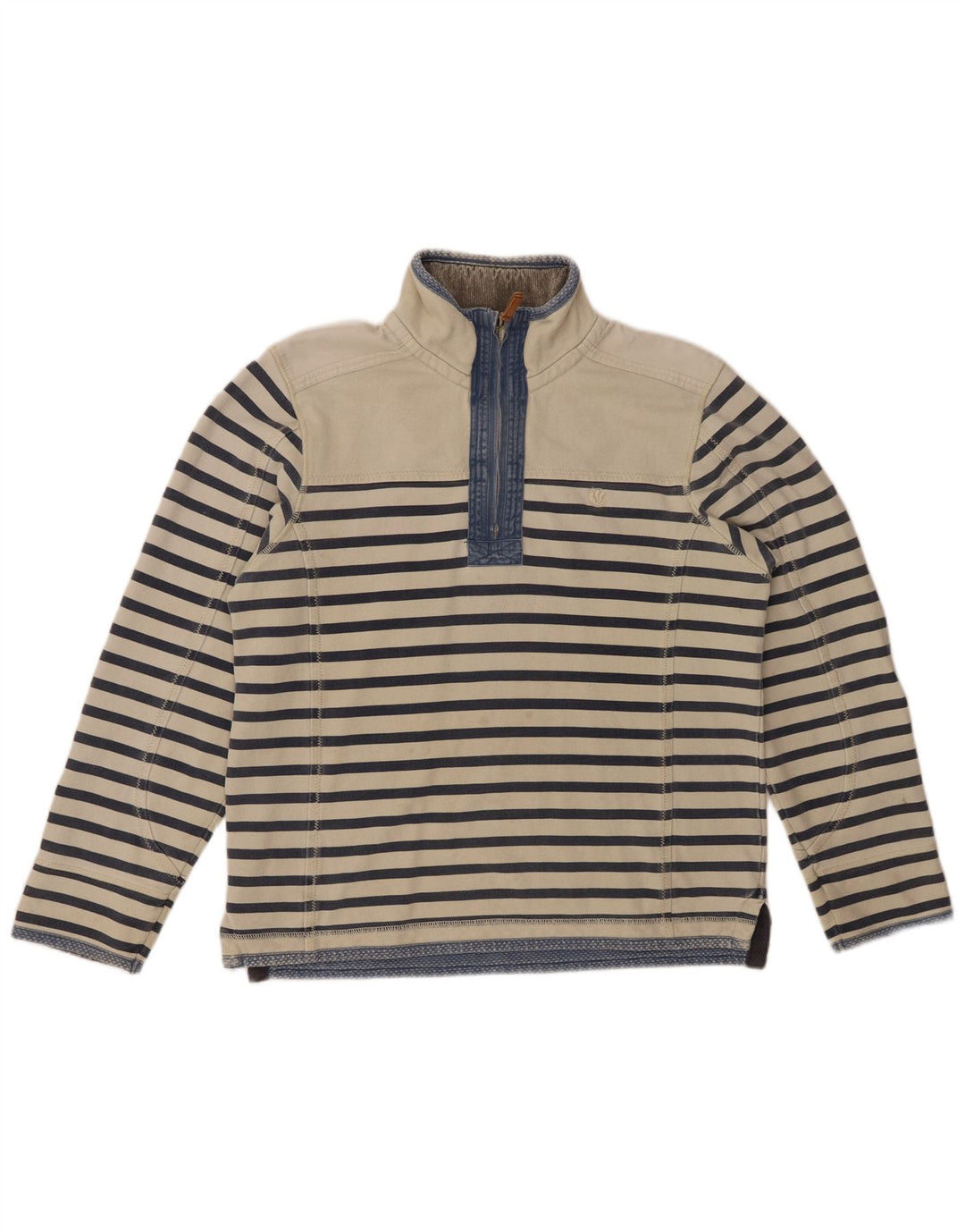 FAT FACE Hanorac pentru bărbați, cu fermoar, cu gât, pulover mic, bumbac cu dungi alb