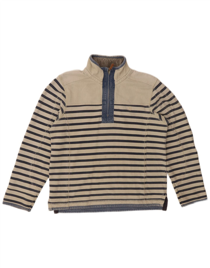 FAT FACE Hanorac pentru bărbați, cu fermoar, cu gât, pulover mic, bumbac cu dungi alb