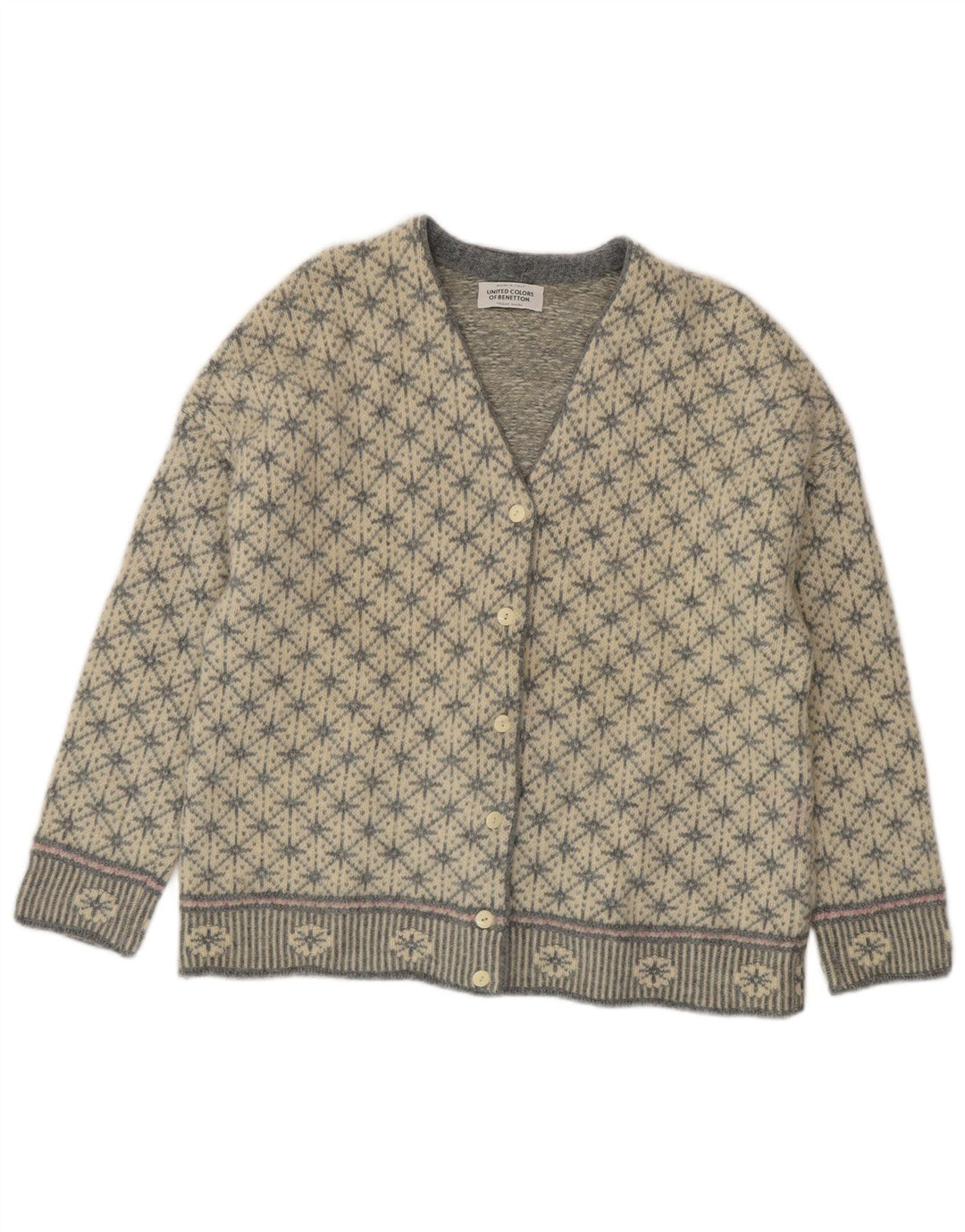 Pulover cardigan supradimensionat pentru femei BENETTON UK 10 Small Gri Fair Isle