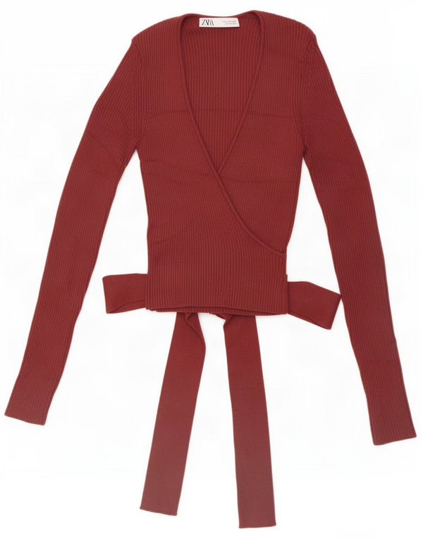 Top cardigan înfășurat pentru femei Zara UK 8 mic viscoză burgundă