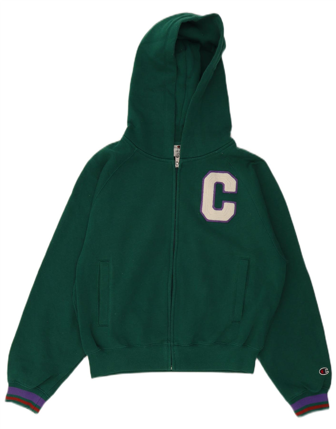 CHAMPION Pulover supradimensionat cu capota cu fermoar cu grafic pentru femei UK 10 Small Green