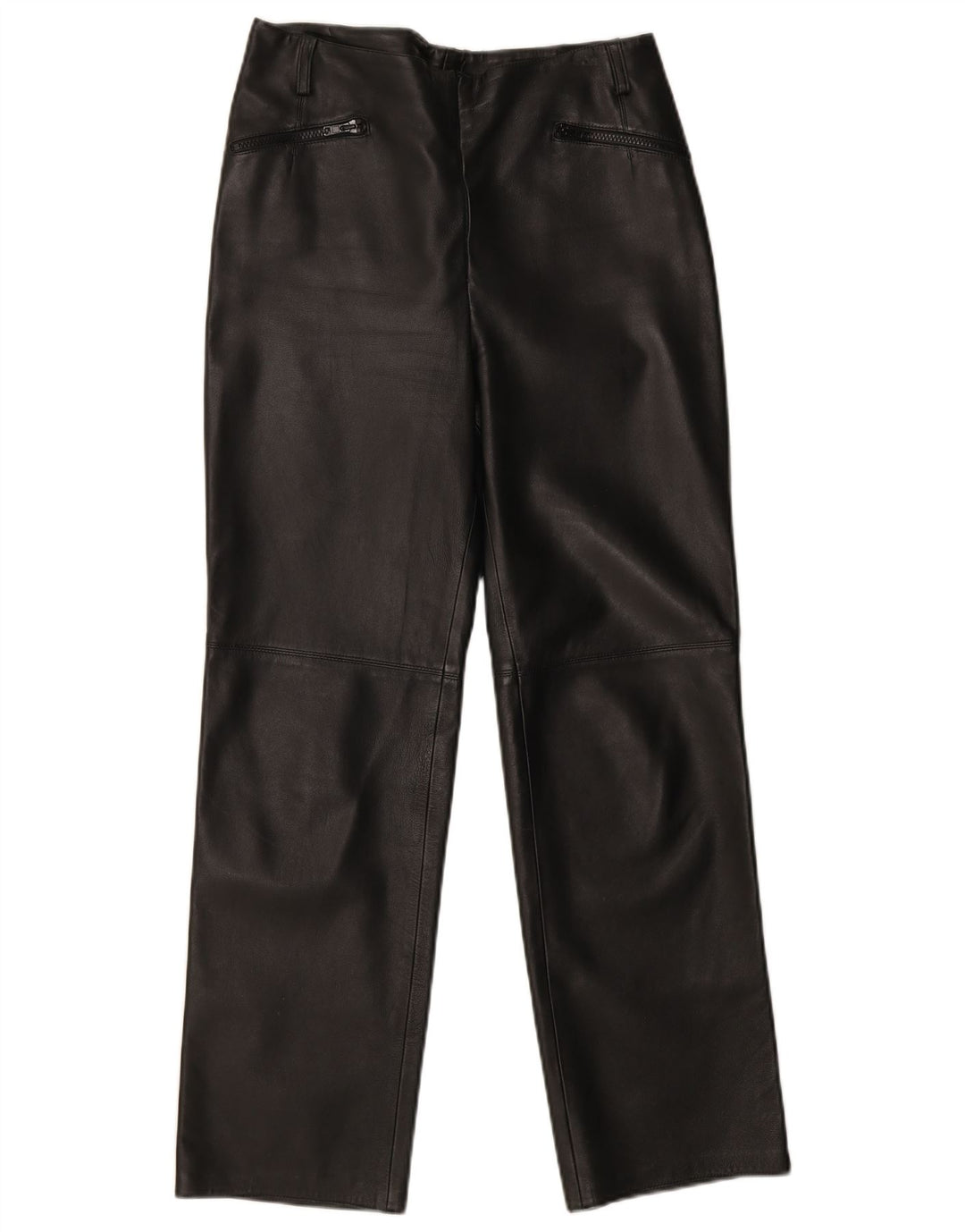 Pantaloni drepți din piele vintage pentru femei W30 L30 din piele neagră