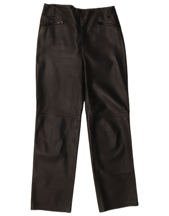 Pantaloni drepți din piele vintage pentru femei W30 L30 din piele neagră