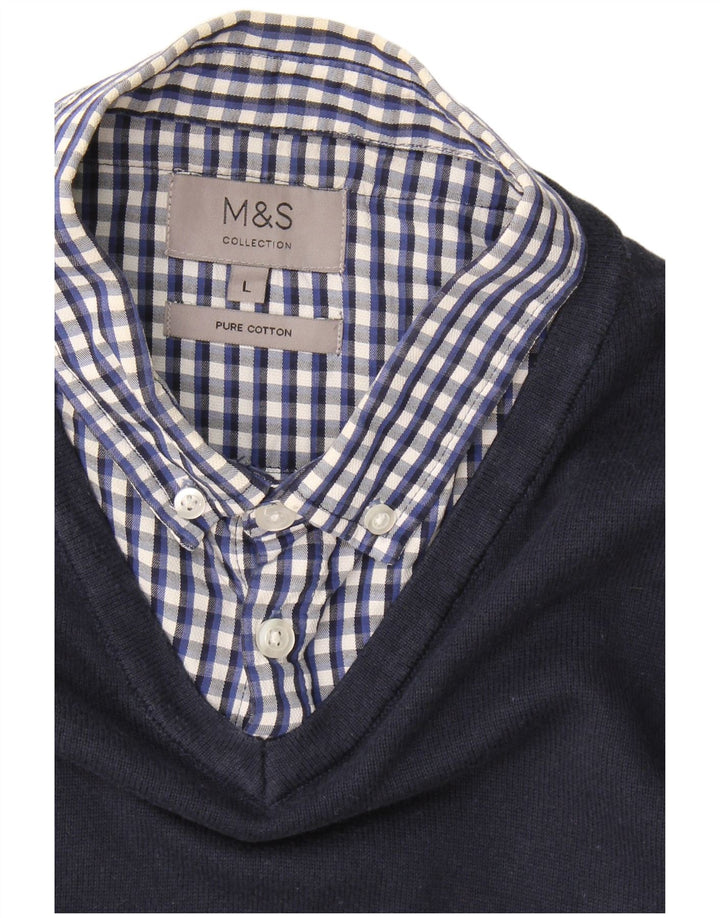 Pulover pentru bărbați Marks & Spencer, cu gât polo, mare, albastru, vichy
