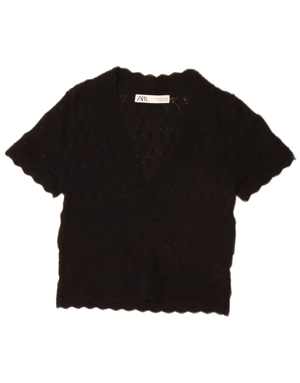 Bluză Crop Top Femei Zara UK 10 Small Black Viscose