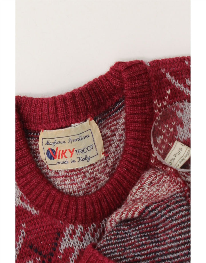 Pulover Viky Tricot pentru bărbați cu gât roșu, lână virgină geometrică mică