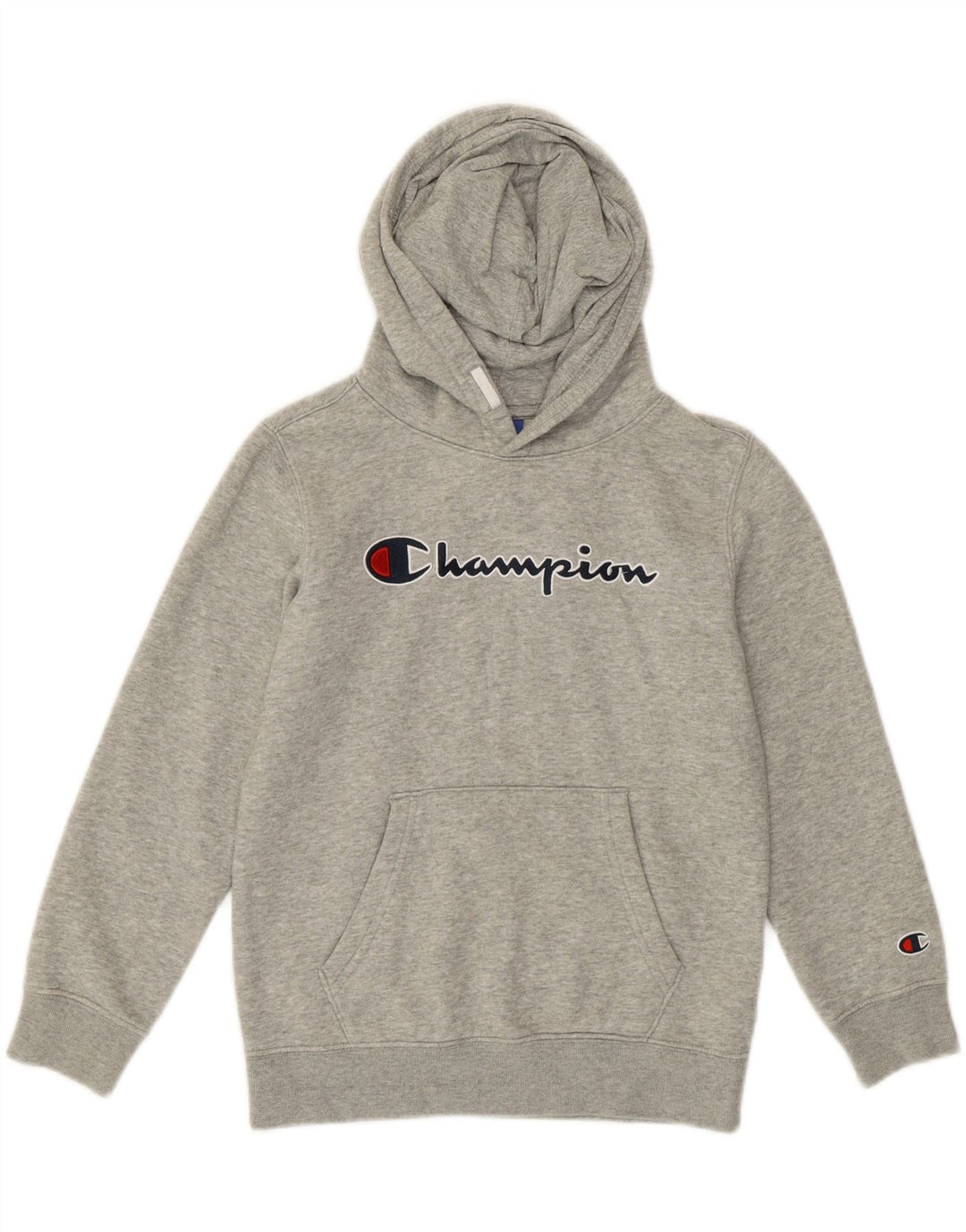 CHAMPION Boys Graphic Hoodie Jumper 9-10 Years Medium Grey Vintage Champion and Second-Hand Champion from Messina Hembry 