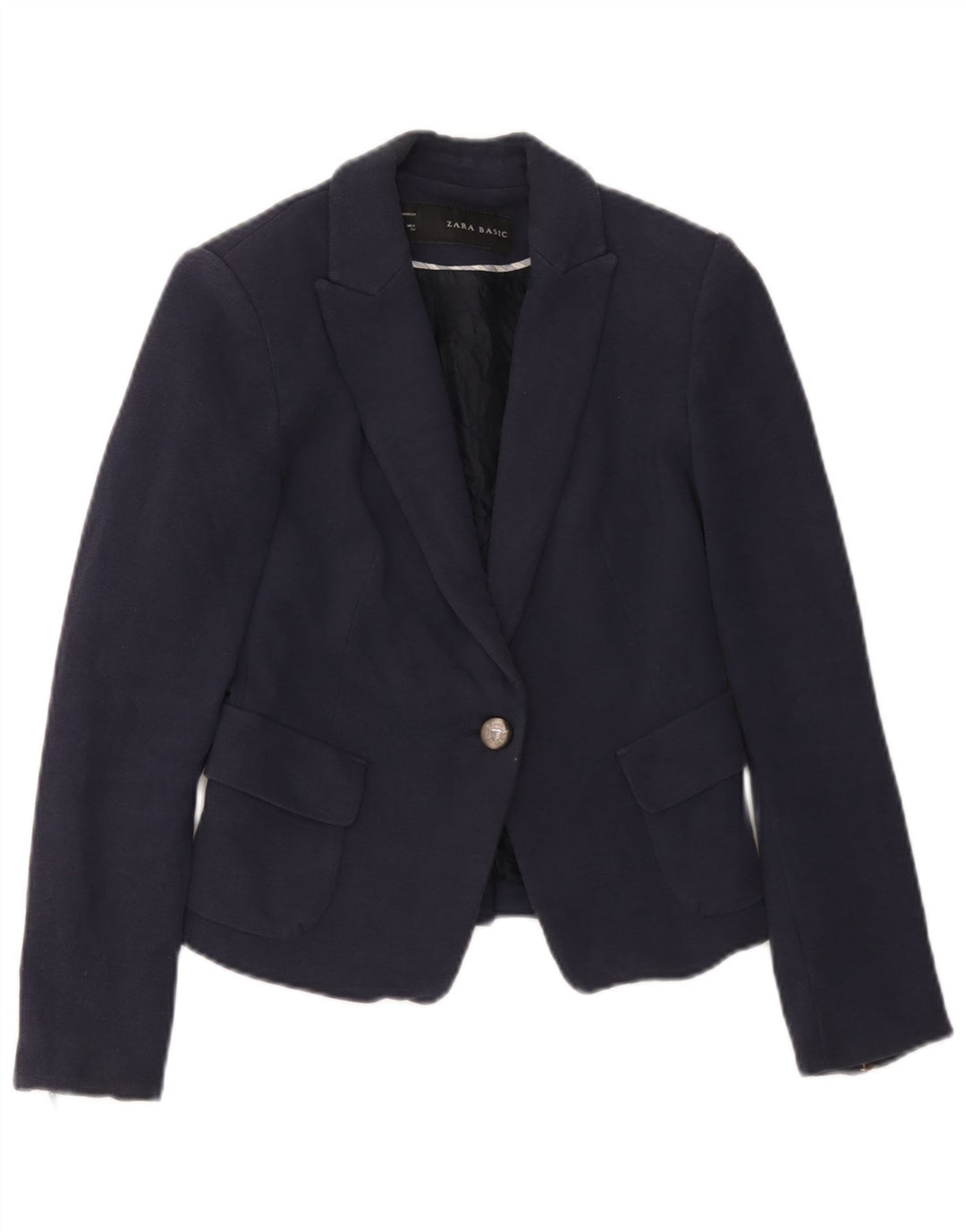 Jachetă pentru femei Zara cu 1 nasture UK 6 XS Bumbac bleumarin