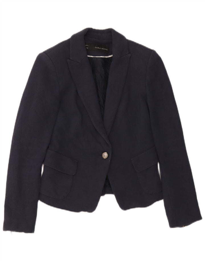 Jachetă pentru femei Zara cu 1 nasture UK 6 XS Bumbac bleumarin
