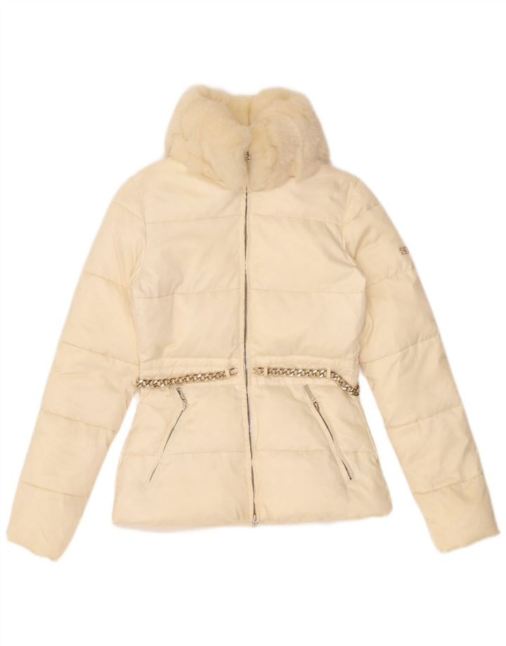 Jachetă Căptușită pentru Damă Elisabetta Franchi IT 42 Nylon Medium Alb