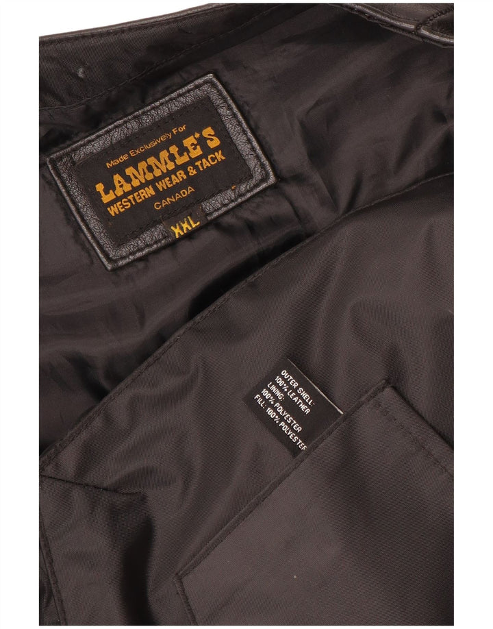 Vestă din piele cu grafică motorstyle pentru bărbați Lammle, piele neagră 2XL