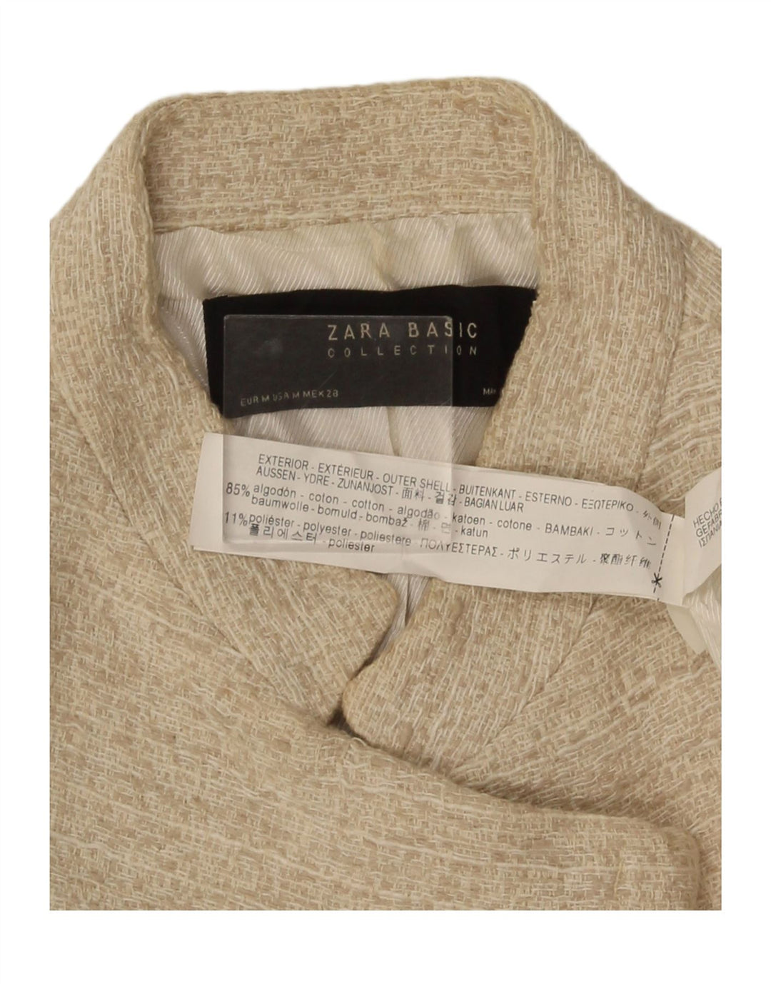 Jachetă Blazer pentru femei Zara UK 12 Medium Bej Bumbac cu pete