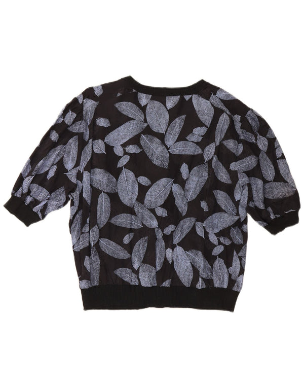Bluză cămașă cu mânecă scurtă pentru femei Vintage IT 50 XL Negru Floral