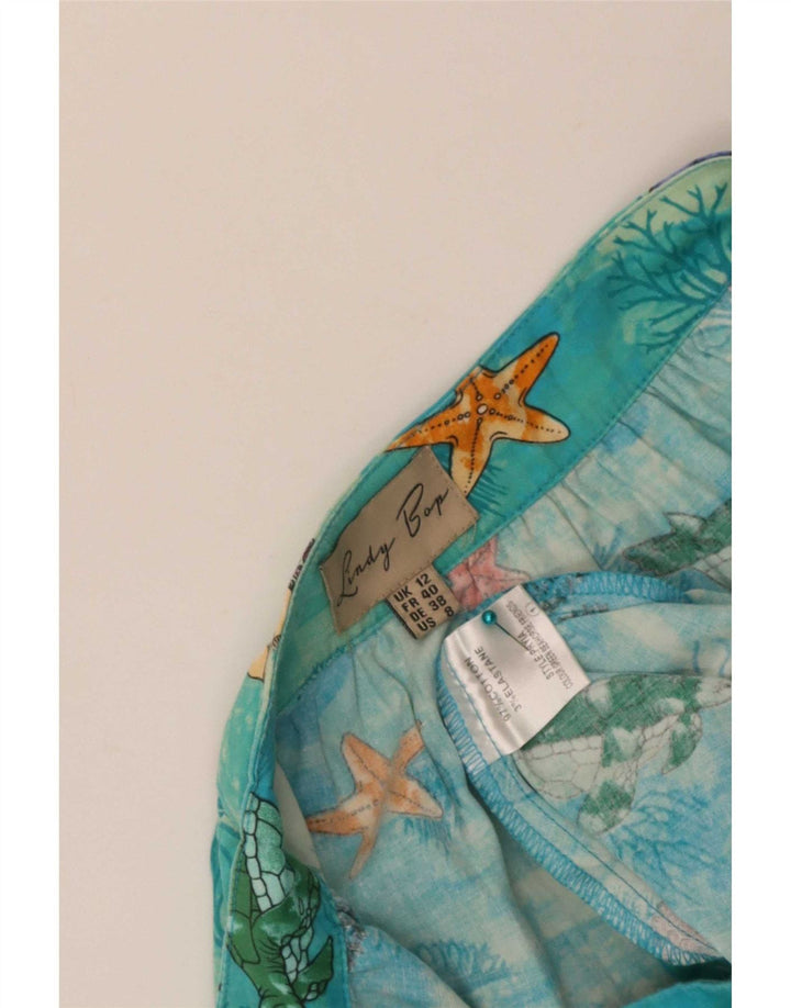 Fusta evazată cu model abstract Lindy bop pentru femei UK 12 Medium W30 Bumbac albastru