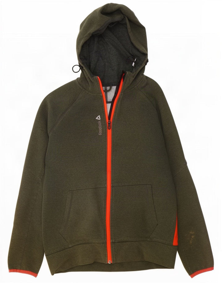 Pulover Reebok pentru bărbați, cu fermoar, bumbac verde mediu