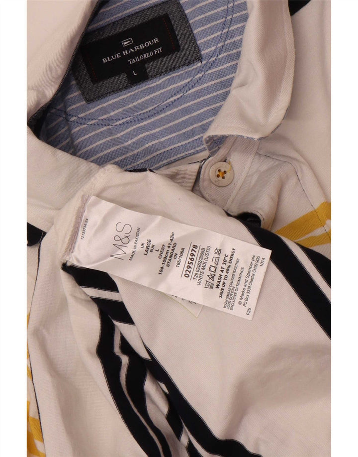 Tricou polo pentru bărbați Marks & Spencer Blue Harbour Rugby cu dungi albe mari
