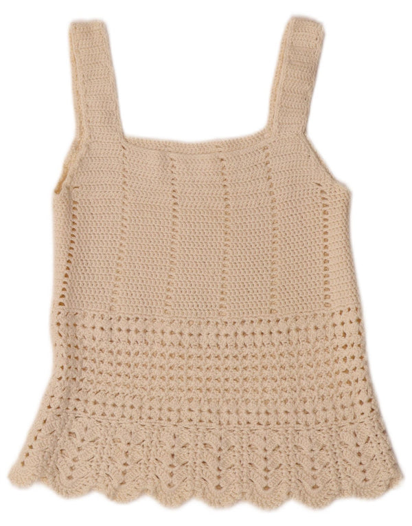 VINTAGE Crop Cami Top pentru femei UK 4 XS Off White