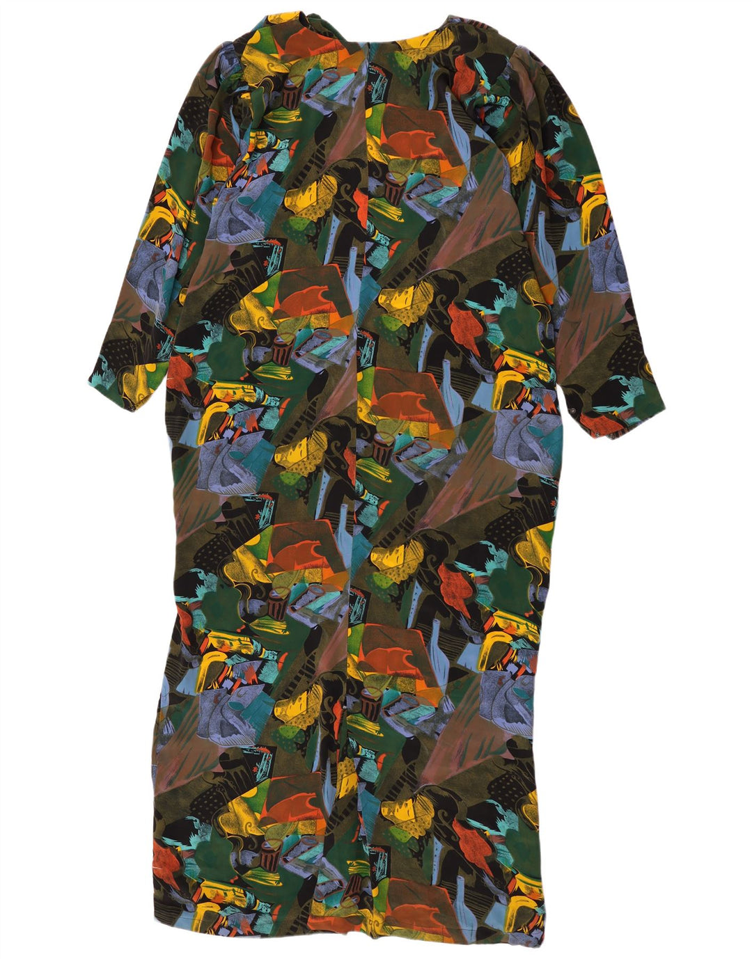Rochie maxi vintage cu model abstract pentru femei UK 16 mare multicoloră