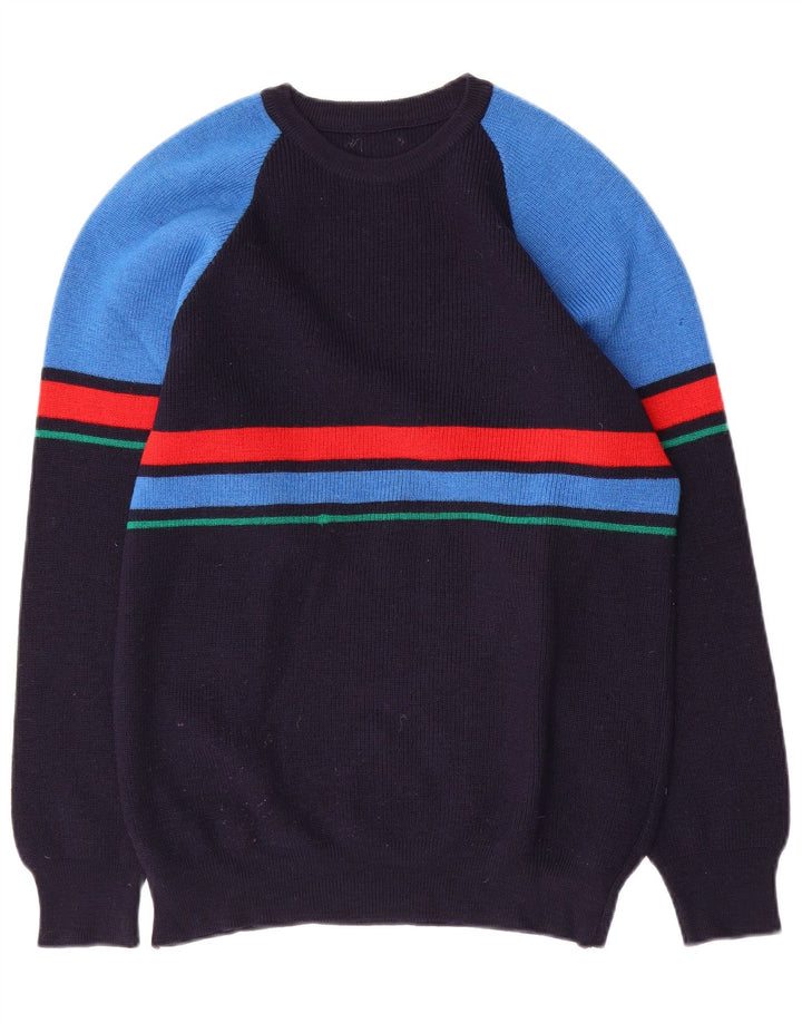 Pulover vintage pentru bărbați cu decolteu rotund, mijlociu, bleumarin, color block