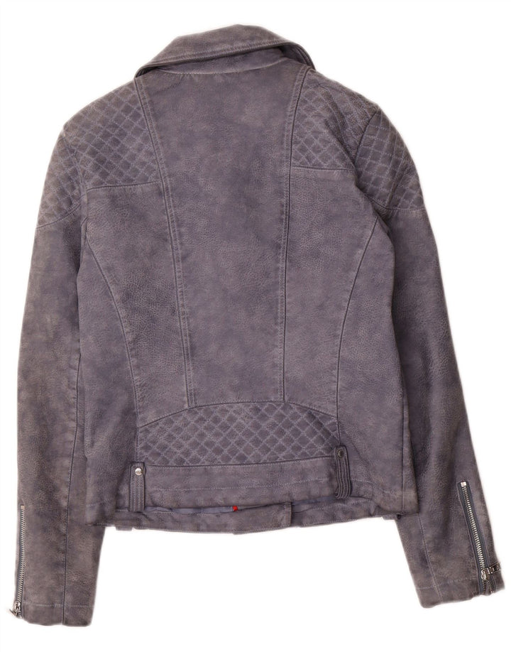 Geaca de motociclist din piele artificială Tommy Hilfiger pentru femei UK 10, gri mic