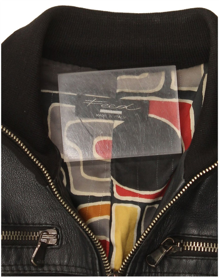 Bomber vintage din piele pentru femei UK 10 Small Black